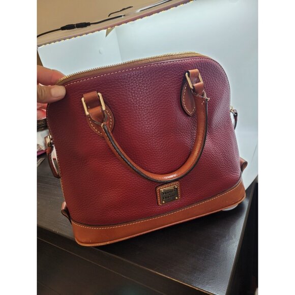 Dooney and Bourke Vtg Pebble Grain Domed Satchel Handbag Too Zip Red Wine - Picture 11 of 12